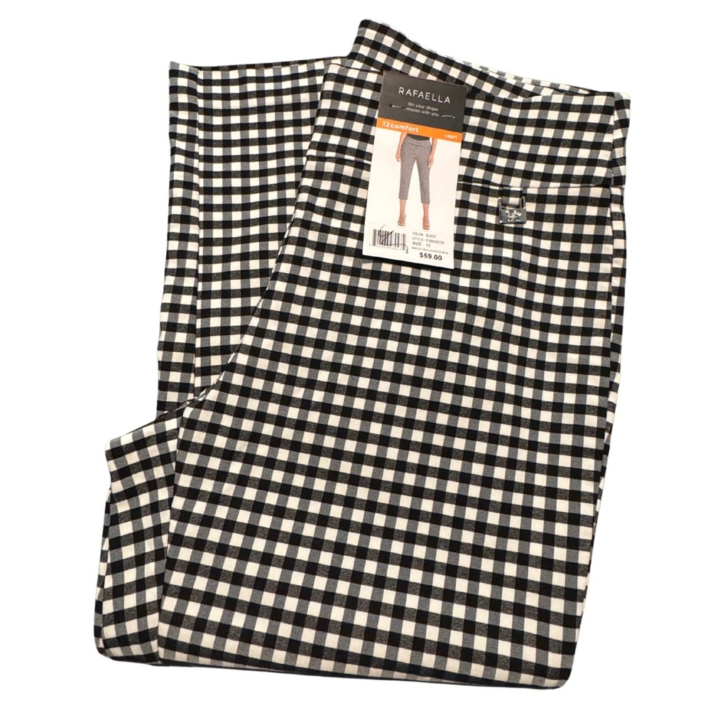 Rafaella Black & White Gingham Capri Pants Size 12 Comfort Fit